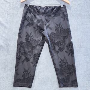 Adidas Womens Climalite Techfit Gray Floral Capri Leggings Size Large Yoga Gym